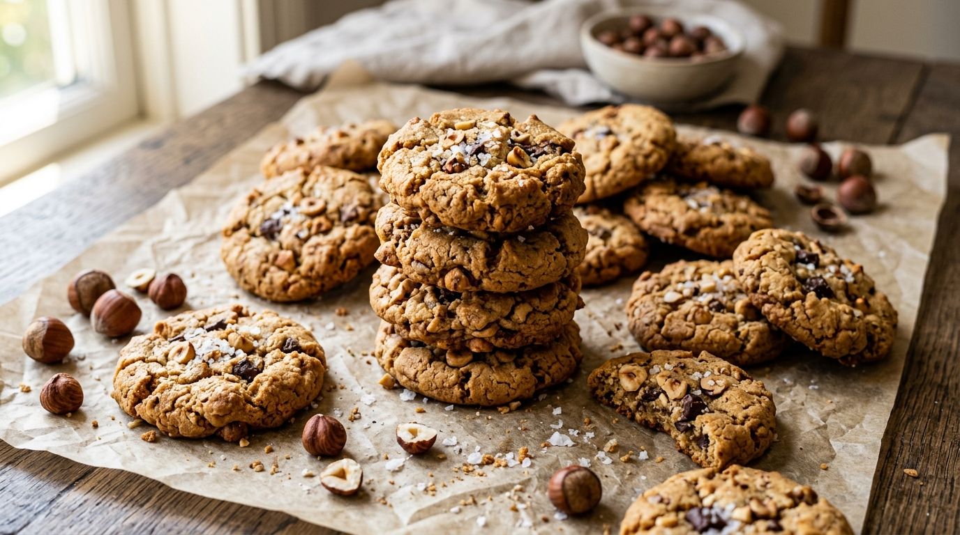Cookies gruesas de avellana con sal en escamas