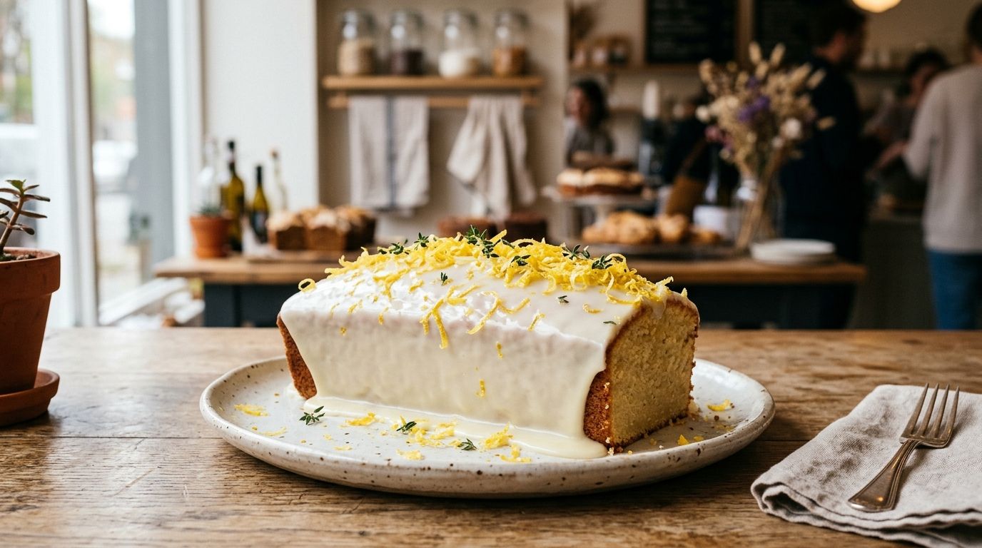Plumcake bañado en chocolate blanco con ralladura de limón